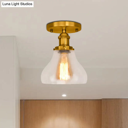 DecorBites™ DecorBites™ Farmhouse Cone Clear Glass Ceiling Lighting Fixture - Single Bulb Semi Flush Mount in Black/Brass/Copper