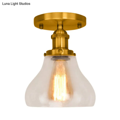 DecorBites™ DecorBites™ Farmhouse Cone Clear Glass Ceiling Lighting Fixture - Single Bulb Semi Flush Mount in Black/Brass/Copper