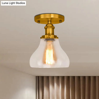 DecorBites™ DecorBites™ Farmhouse Cone Clear Glass Ceiling Lighting Fixture - Single Bulb Semi Flush Mount in Black/Brass/Copper