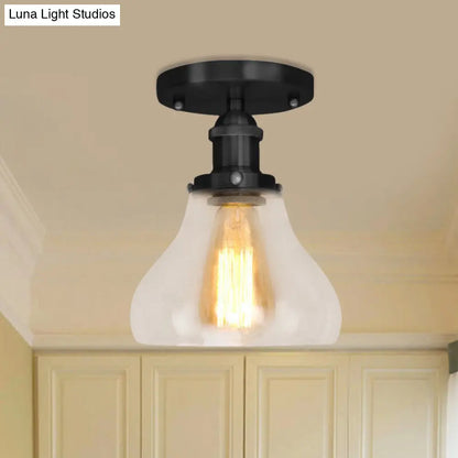 DecorBites™ DecorBites™ Farmhouse Cone Clear Glass Ceiling Lighting Fixture - Single Bulb Semi Flush Mount in Black/Brass/Copper