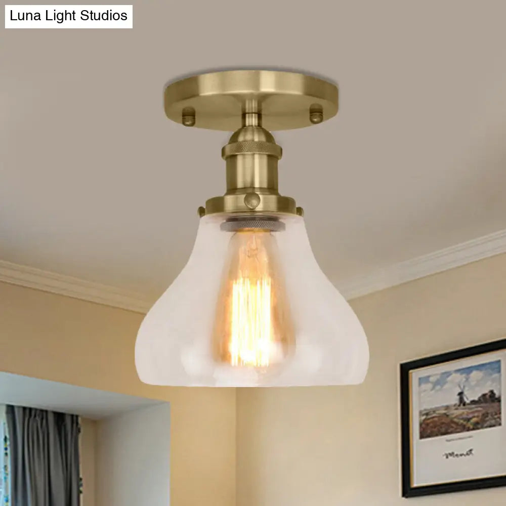 DecorBites™ DecorBites™ Farmhouse Cone Clear Glass Ceiling Lighting Fixture - Single Bulb Semi Flush Mount in Black/Brass/Copper