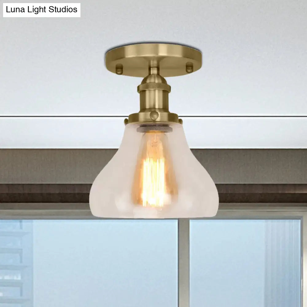 DecorBites™ DecorBites™ Farmhouse Cone Clear Glass Ceiling Lighting Fixture - Single Bulb Semi Flush Mount in Black/Brass/Copper
