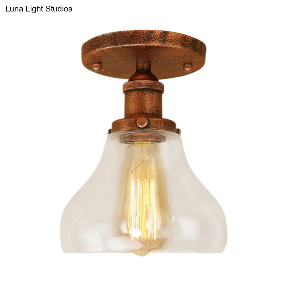 DecorBites™ DecorBites™ Farmhouse Cone Clear Glass Ceiling Lighting Fixture - Single Bulb Semi Flush Mount in Black/Brass/Copper