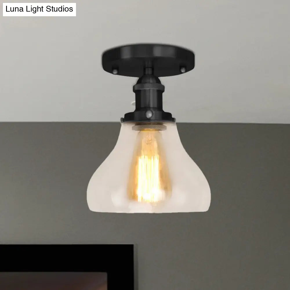 DecorBites™ DecorBites™ Farmhouse Cone Clear Glass Ceiling Lighting Fixture - Single Bulb Semi Flush Mount in Black/Brass/Copper