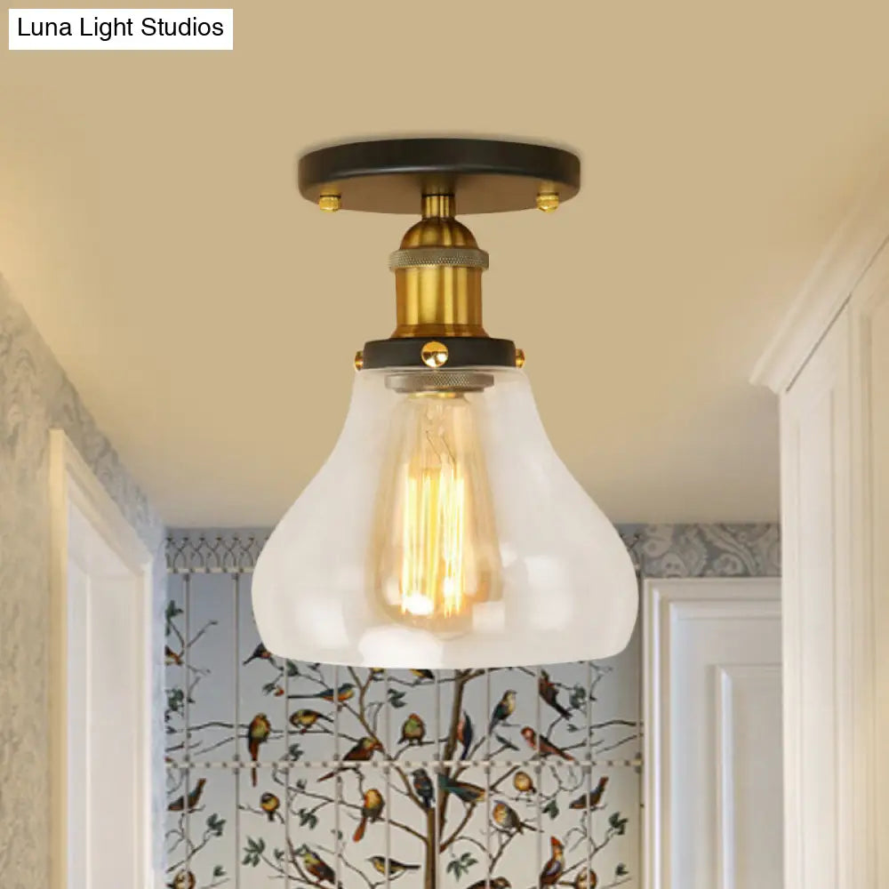 DecorBites™ DecorBites™ Farmhouse Cone Clear Glass Ceiling Lighting Fixture - Single Bulb Semi Flush Mount in Black/Brass/Copper