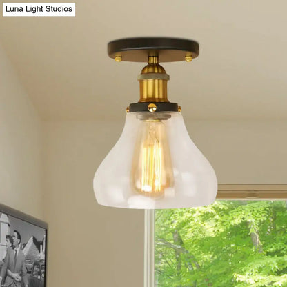 DecorBites™ DecorBites™ Farmhouse Cone Clear Glass Ceiling Lighting Fixture - Single Bulb Semi Flush Mount in Black/Brass/Copper