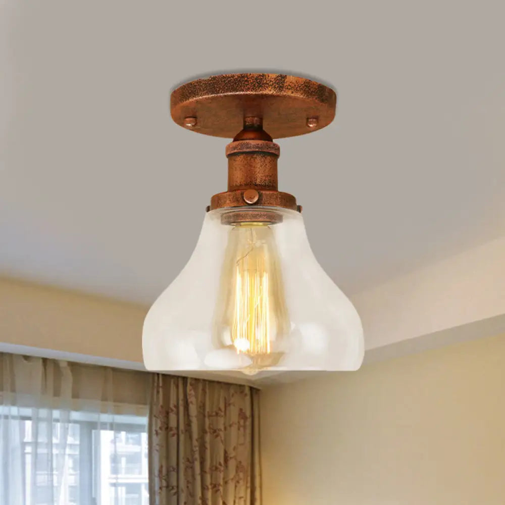DecorBites™ DecorBites™ Farmhouse Cone Clear Glass Ceiling Lighting Fixture - Single Bulb Semi Flush Mount in Black/Brass/Copper