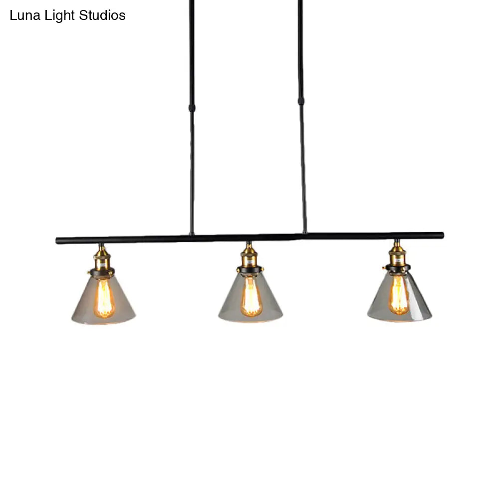DecorBites™ Farmhouse Cone Shade Pendant 3-Light Clear Glass Island Lamp in Black - Ideal for Dining Room