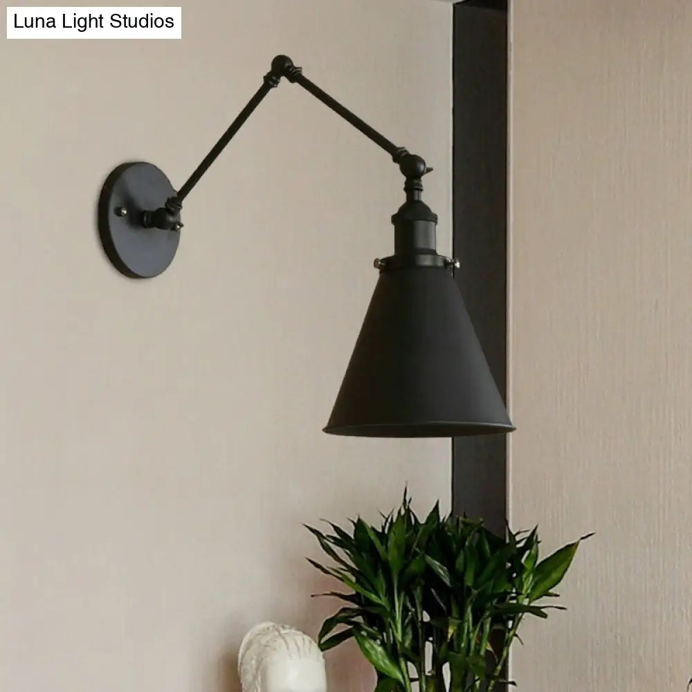 DecorBites™ Farmhouse Cone Wall Sconce - Black/Rust Iron Lighting Fixture for Bedroom