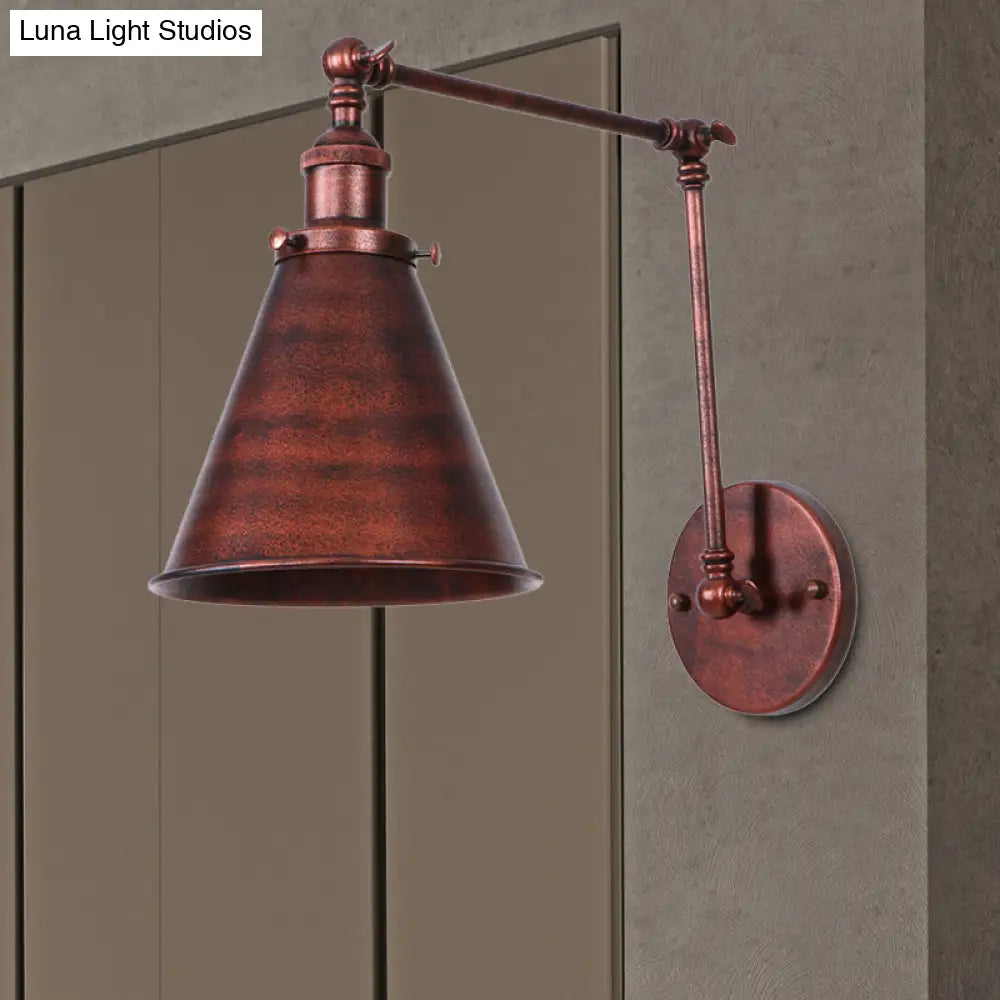 DecorBites™ Farmhouse Cone Wall Sconce - Black/Rust Iron Lighting Fixture for Bedroom
