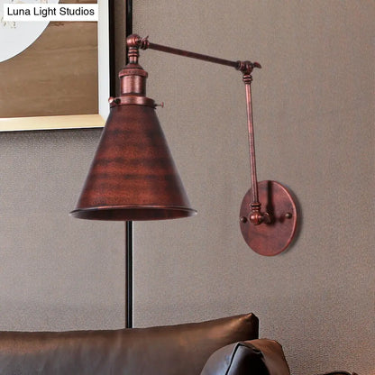 DecorBites™ Farmhouse Cone Wall Sconce - Black/Rust Iron Lighting Fixture for Bedroom