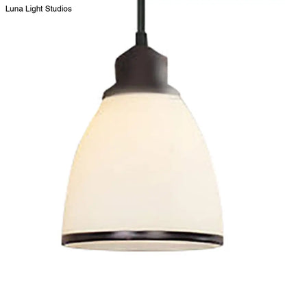 Farmhouse Dome Pendant Lamp: White Glass Hanging Light Fixture in Black - Indoor Use