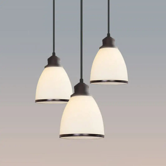 Farmhouse Dome Pendant Lamp: White Glass Hanging Light Fixture in Black - Indoor Use