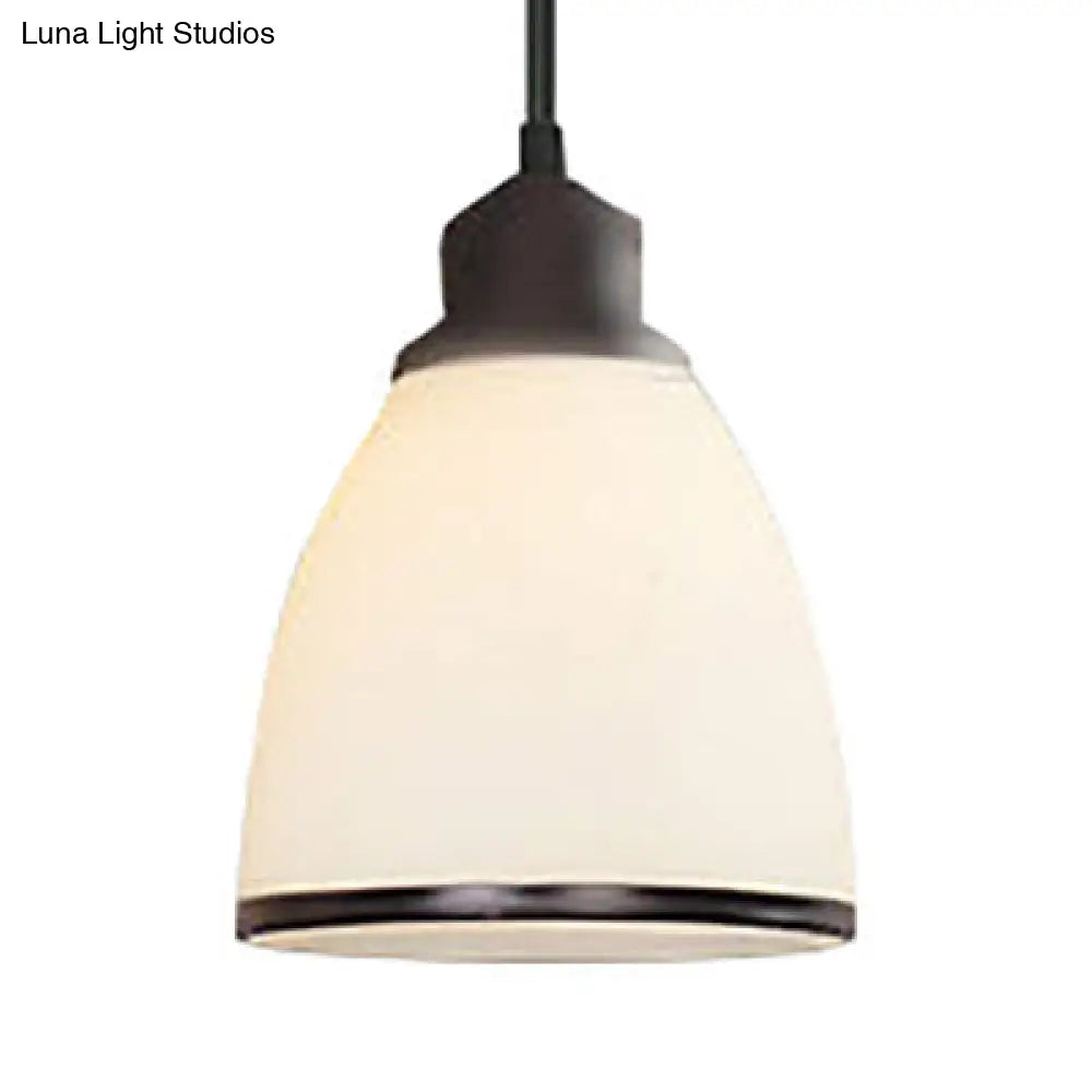 Farmhouse Dome Pendant Lamp: White Glass Hanging Light Fixture in Black - Indoor Use