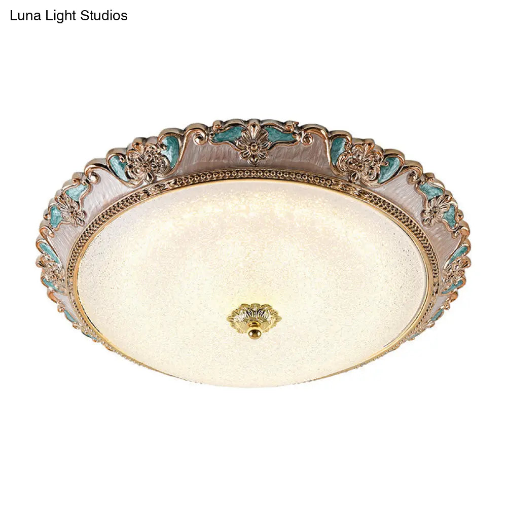 DecorBites™ DecorBites™ Farmhouse Dome Shade Flushmount Lamp - 14"/16"/19.5" Width - Gold/Brown - Frosted Glass - LED Ceiling Flush Mount - Warm/White Light