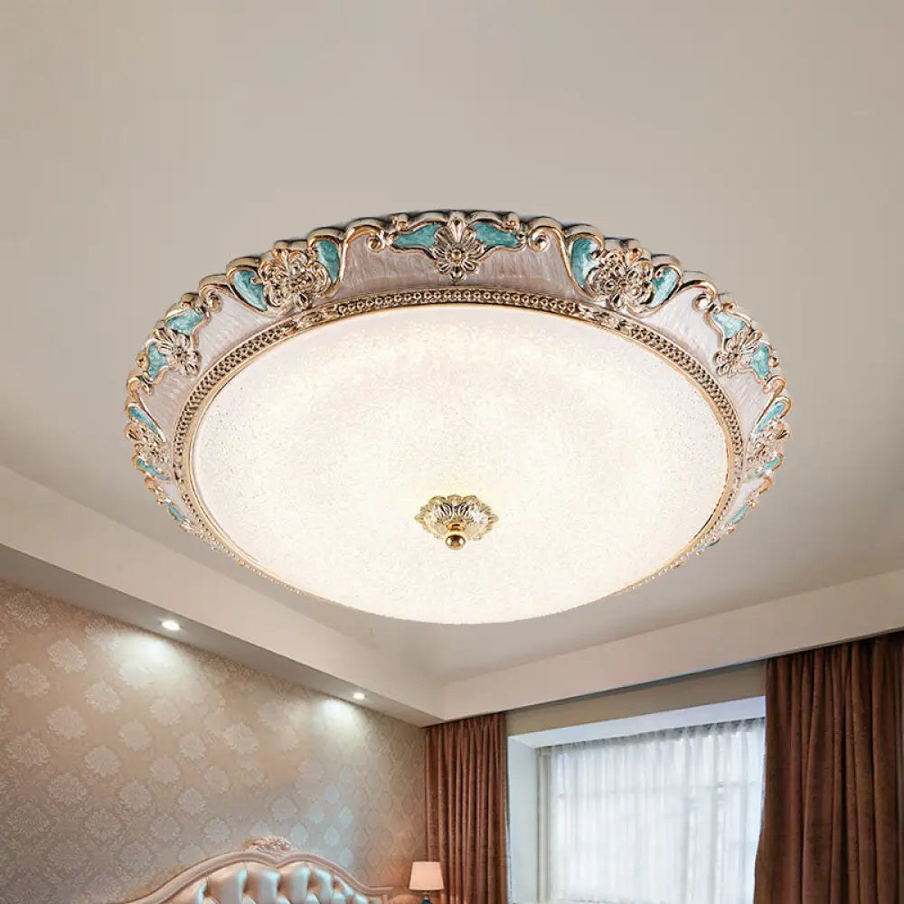 DecorBites™ DecorBites™ Farmhouse Dome Shade Flushmount Lamp - 14"/16"/19.5" Width - Gold/Brown - Frosted Glass - LED Ceiling Flush Mount - Warm/White Light