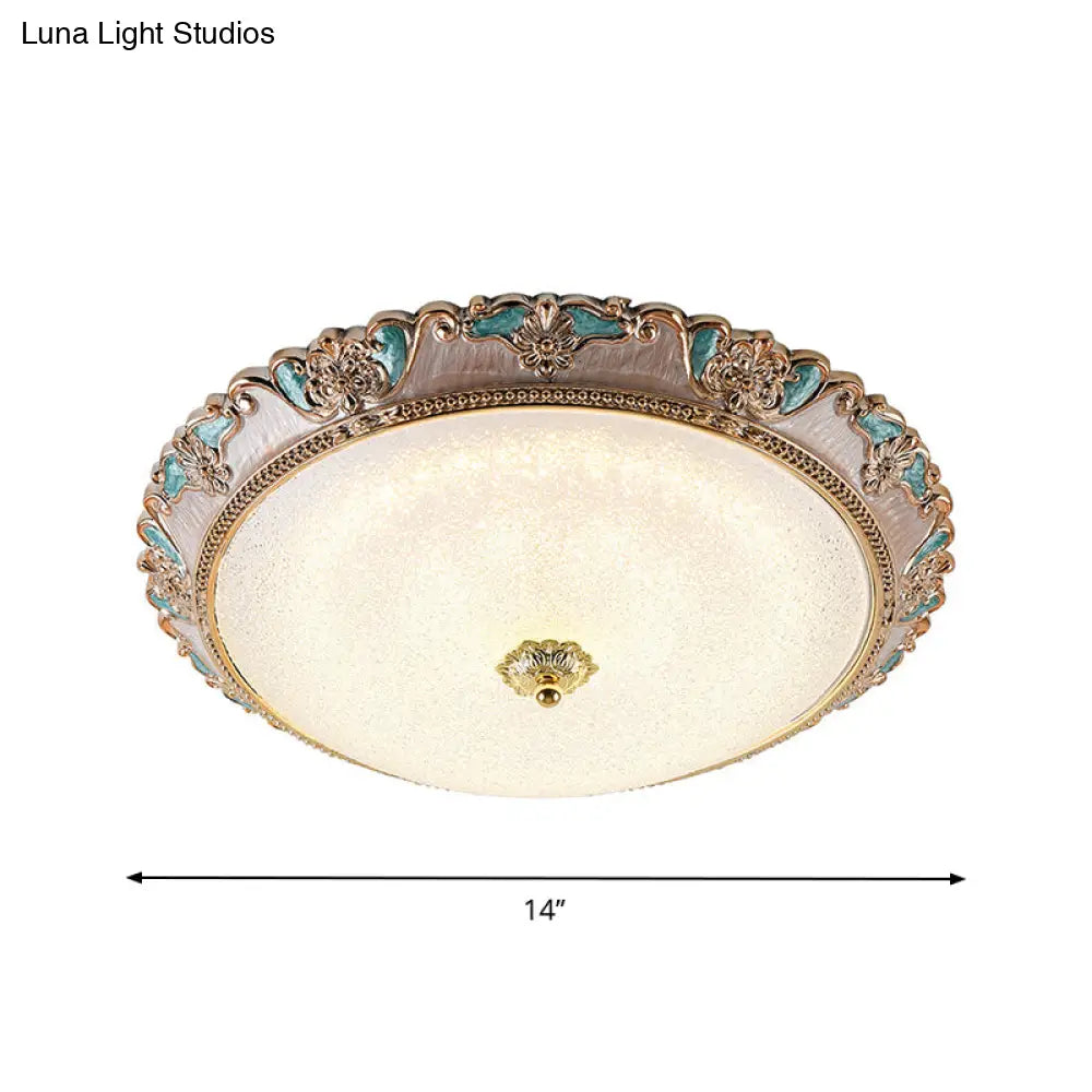 DecorBites™ DecorBites™ Farmhouse Dome Shade Flushmount Lamp - 14"/16"/19.5" Width - Gold/Brown - Frosted Glass - LED Ceiling Flush Mount - Warm/White Light