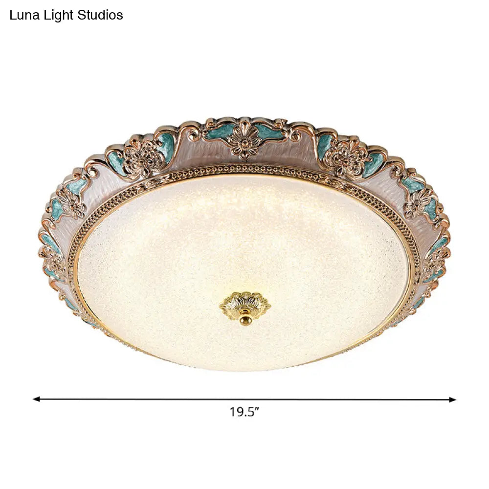 DecorBites™ DecorBites™ Farmhouse Dome Shade Flushmount Lamp - 14"/16"/19.5" Width - Gold/Brown - Frosted Glass - LED Ceiling Flush Mount - Warm/White Light