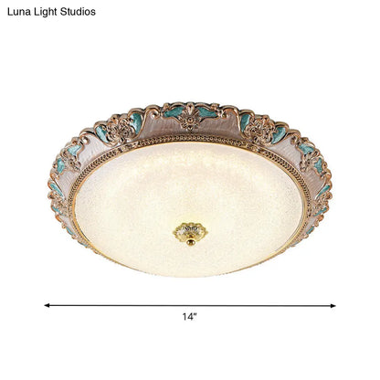 DecorBites™ DecorBites™ Farmhouse Dome Shade Flushmount Lamp - 14"/16"/19.5" Width - Gold/Brown - Frosted Glass - LED Ceiling Flush Mount - Warm/White Light