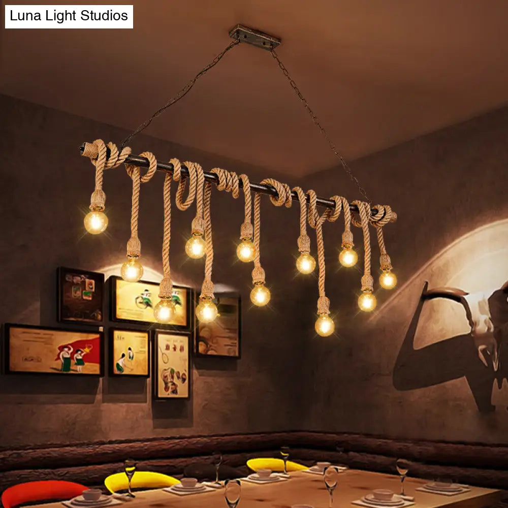 DecorBites™ Farmhouse Exposed Bulb Pendant Light with Wood Hemp Rope - Ideal for Restaurants