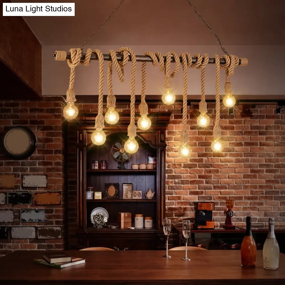 DecorBites™ Farmhouse Exposed Bulb Pendant Light with Wood Hemp Rope - Ideal for Restaurants