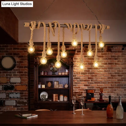 DecorBites™ Farmhouse Exposed Bulb Pendant Light with Wood Hemp Rope - Ideal for Restaurants