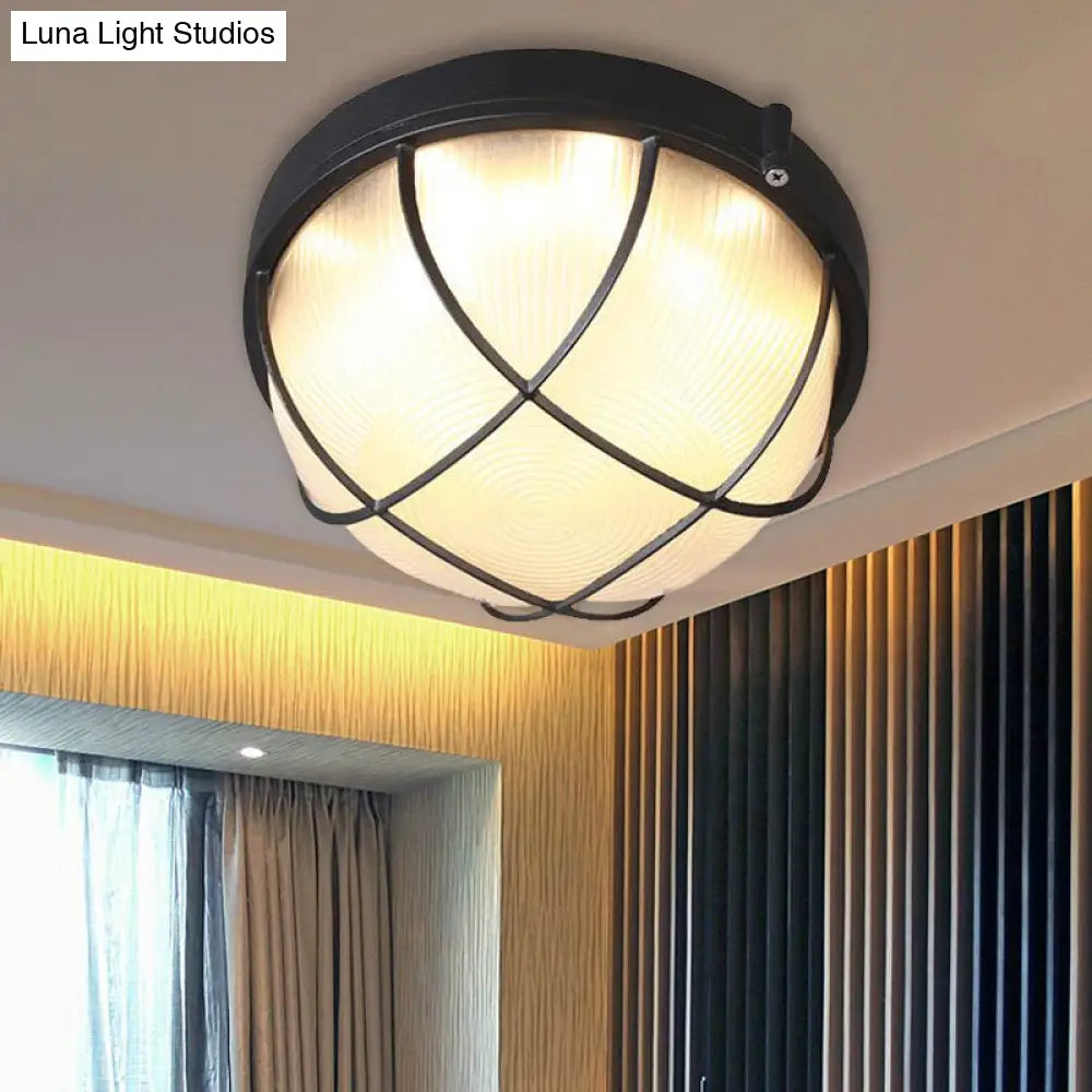 DecorBites™ DecorBites™ Farmhouse Flush Ceiling Lamp: 1-Light Dome Fixture, Frosted Glass, White/Black – Bedroom Lighting