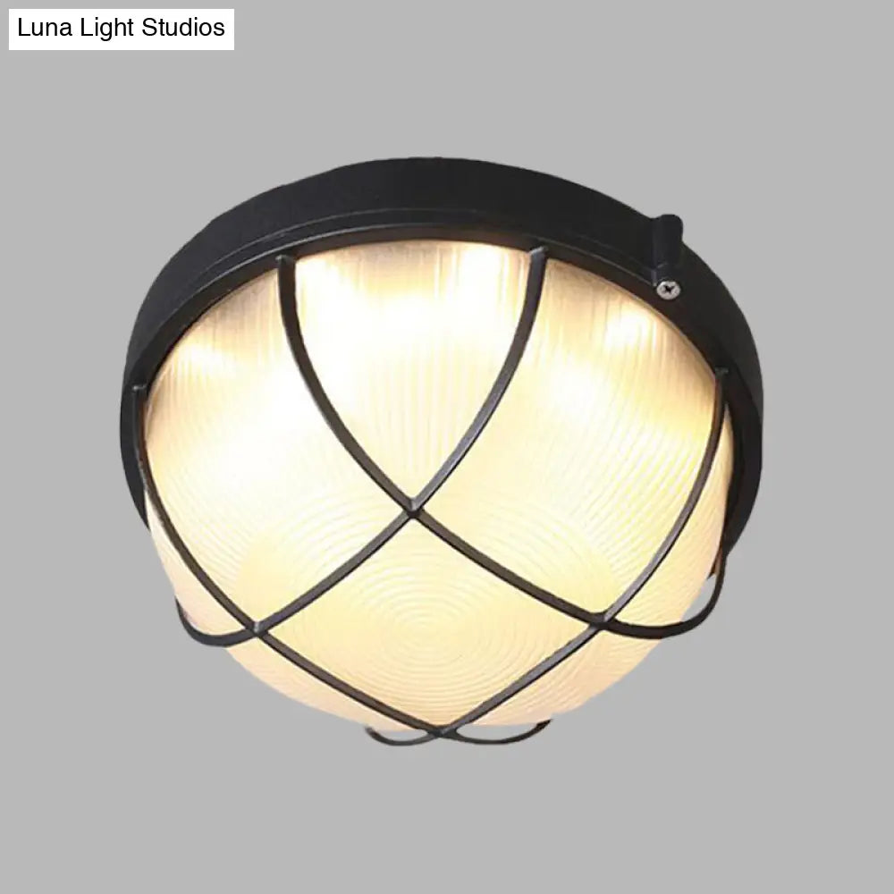 DecorBites™ DecorBites™ Farmhouse Flush Ceiling Lamp: 1-Light Dome Fixture, Frosted Glass, White/Black – Bedroom Lighting