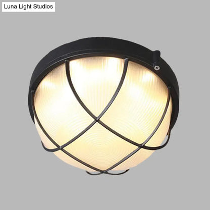 DecorBites™ DecorBites™ Farmhouse Flush Ceiling Lamp: 1-Light Dome Fixture, Frosted Glass, White/Black – Bedroom Lighting
