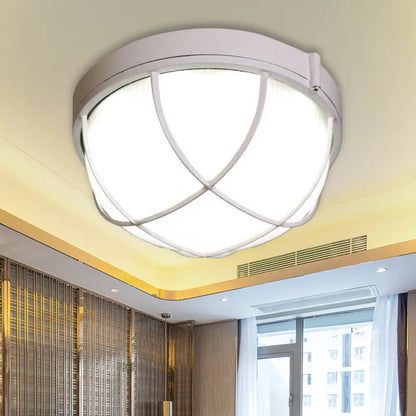 DecorBites™ DecorBites™ Farmhouse Flush Ceiling Lamp: 1-Light Dome Fixture, Frosted Glass, White/Black – Bedroom Lighting