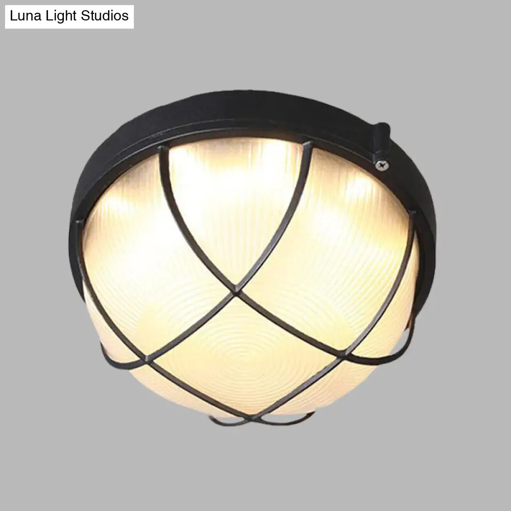 DecorBites™ DecorBites™ Farmhouse Flush Ceiling Lamp: 1-Light Dome Fixture, Frosted Glass, White/Black – Bedroom Lighting