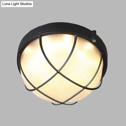 DecorBites™ DecorBites™ Farmhouse Flush Ceiling Lamp: 1-Light Dome Fixture, Frosted Glass, White/Black – Bedroom Lighting