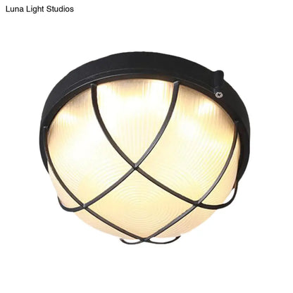 DecorBites™ DecorBites™ Farmhouse Flush Ceiling Lamp: 1-Light Dome Fixture, Frosted Glass, White/Black – Bedroom Lighting