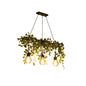 Farmhouse Green Metal Wagon Wheel Chandelier with 3 Hanging Lights and Artificial Ivy Deco