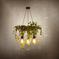 Farmhouse Green Metal Wagon Wheel Chandelier with 3 Hanging Lights and Artificial Ivy Deco