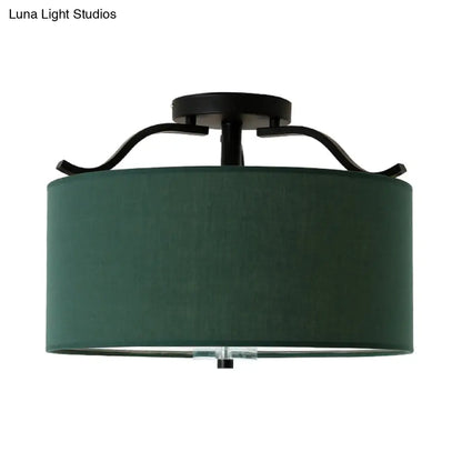 DecorBites™ Farmhouse Green Round Bedroom Ceiling Light Fixture - 16"/18"/19.5" Dia - 3-Light Fabric Semi Flush