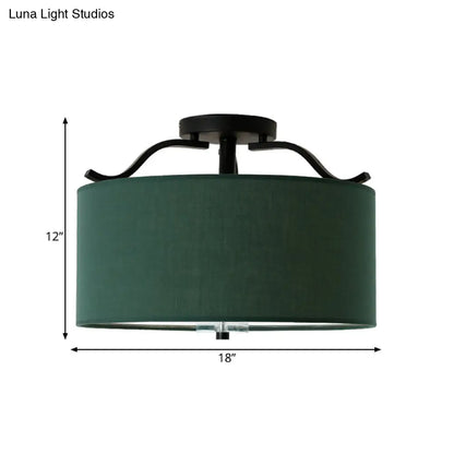 DecorBites™ Farmhouse Green Round Bedroom Ceiling Light Fixture - 16"/18"/19.5" Dia - 3-Light Fabric Semi Flush