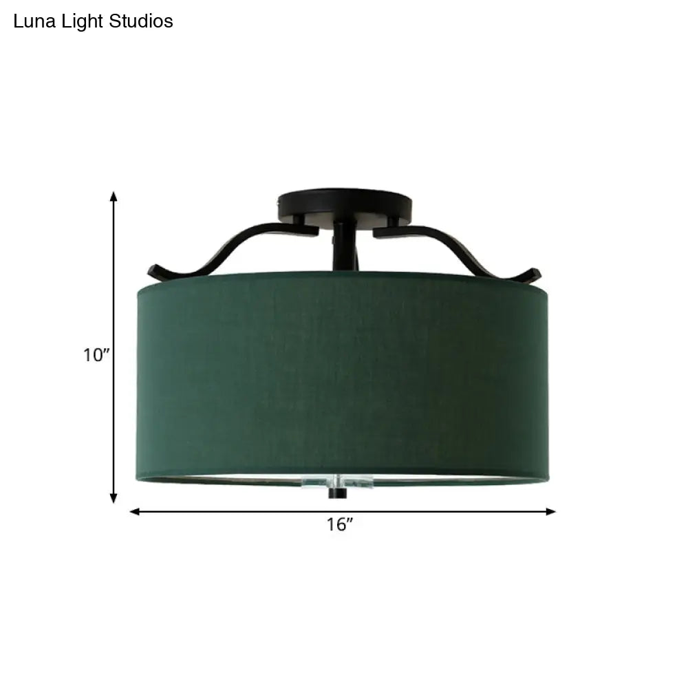 DecorBites™ Farmhouse Green Round Bedroom Ceiling Light Fixture - 16"/18"/19.5" Dia - 3-Light Fabric Semi Flush