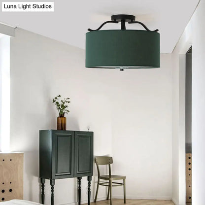 DecorBites™ Farmhouse Green Round Bedroom Ceiling Light Fixture - 16"/18"/19.5" Dia - 3-Light Fabric Semi Flush