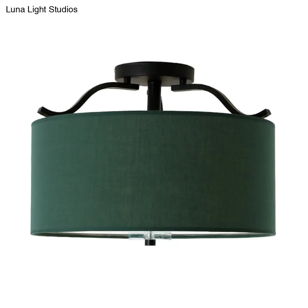 DecorBites™ Farmhouse Green Round Bedroom Ceiling Light Fixture - 16"/18"/19.5" Dia - 3-Light Fabric Semi Flush