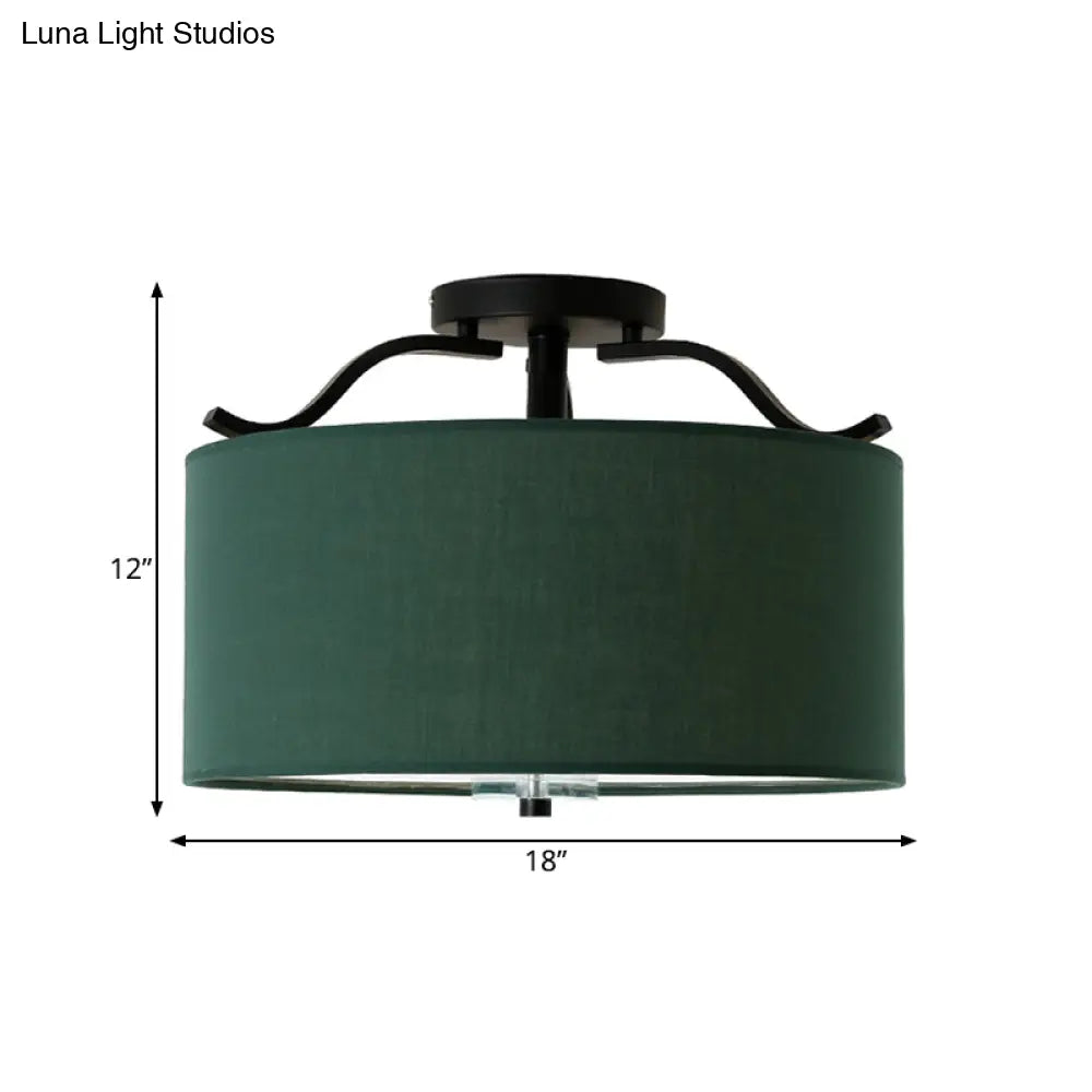DecorBites™ Farmhouse Green Round Bedroom Ceiling Light Fixture - 16"/18"/19.5" Dia - 3-Light Fabric Semi Flush
