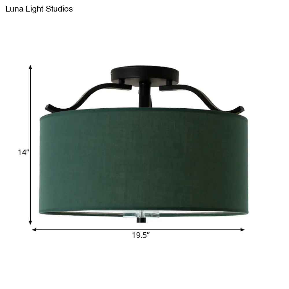DecorBites™ Farmhouse Green Round Bedroom Ceiling Light Fixture - 16"/18"/19.5" Dia - 3-Light Fabric Semi Flush