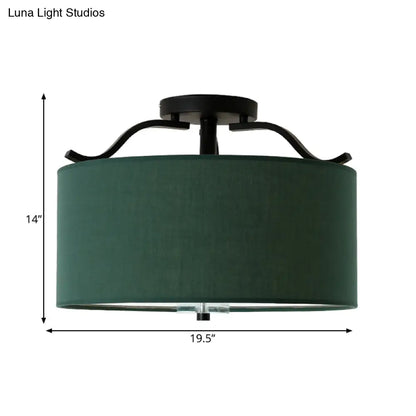 DecorBites™ Farmhouse Green Round Bedroom Ceiling Light Fixture - 16"/18"/19.5" Dia - 3-Light Fabric Semi Flush