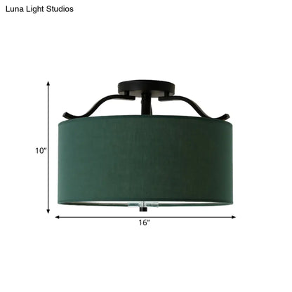 DecorBites™ Farmhouse Green Round Bedroom Ceiling Light Fixture - 16"/18"/19.5" Dia - 3-Light Fabric Semi Flush