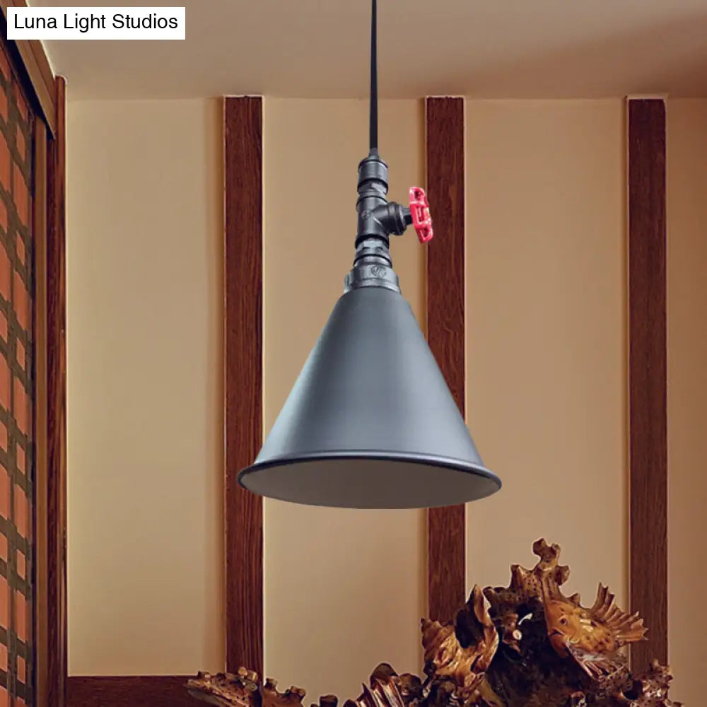 Farmhouse Iron Pendant Lamp Fixture - 1-Bulb Conical Down Lighting, Black/Silver/Gold Finish - Perfect for Restaurants