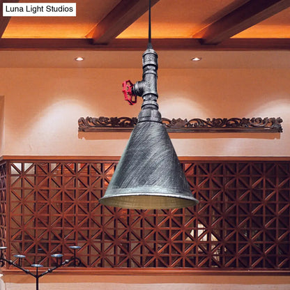 Farmhouse Iron Pendant Lamp Fixture - 1-Bulb Conical Down Lighting, Black/Silver/Gold Finish - Perfect for Restaurants