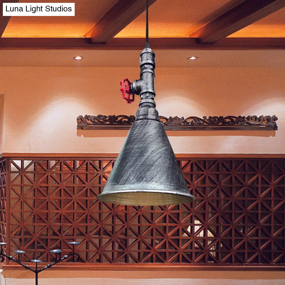 Farmhouse Iron Pendant Lamp Fixture - 1-Bulb Conical Down Lighting, Black/Silver/Gold Finish - Perfect for Restaurants