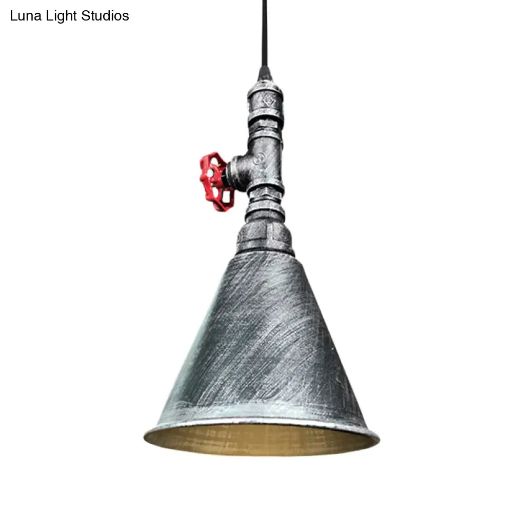 Farmhouse Iron Pendant Lamp Fixture - 1-Bulb Conical Down Lighting, Black/Silver/Gold Finish - Perfect for Restaurants