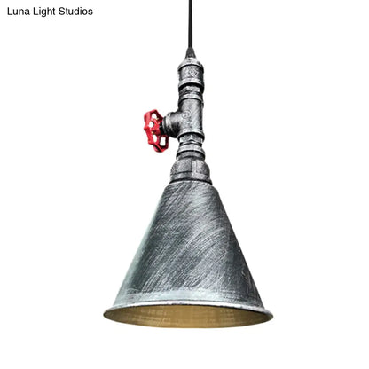 Farmhouse Iron Pendant Lamp Fixture - 1-Bulb Conical Down Lighting, Black/Silver/Gold Finish - Perfect for Restaurants