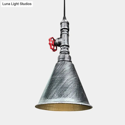 Farmhouse Iron Pendant Lamp Fixture - 1-Bulb Conical Down Lighting, Black/Silver/Gold Finish - Perfect for Restaurants